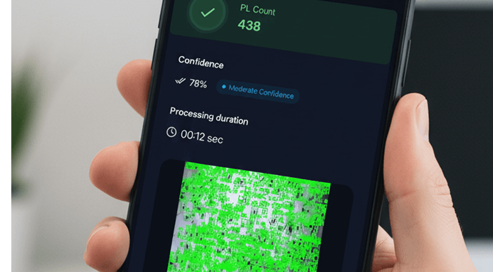 AquaVision results screen showing PL count and confidence score